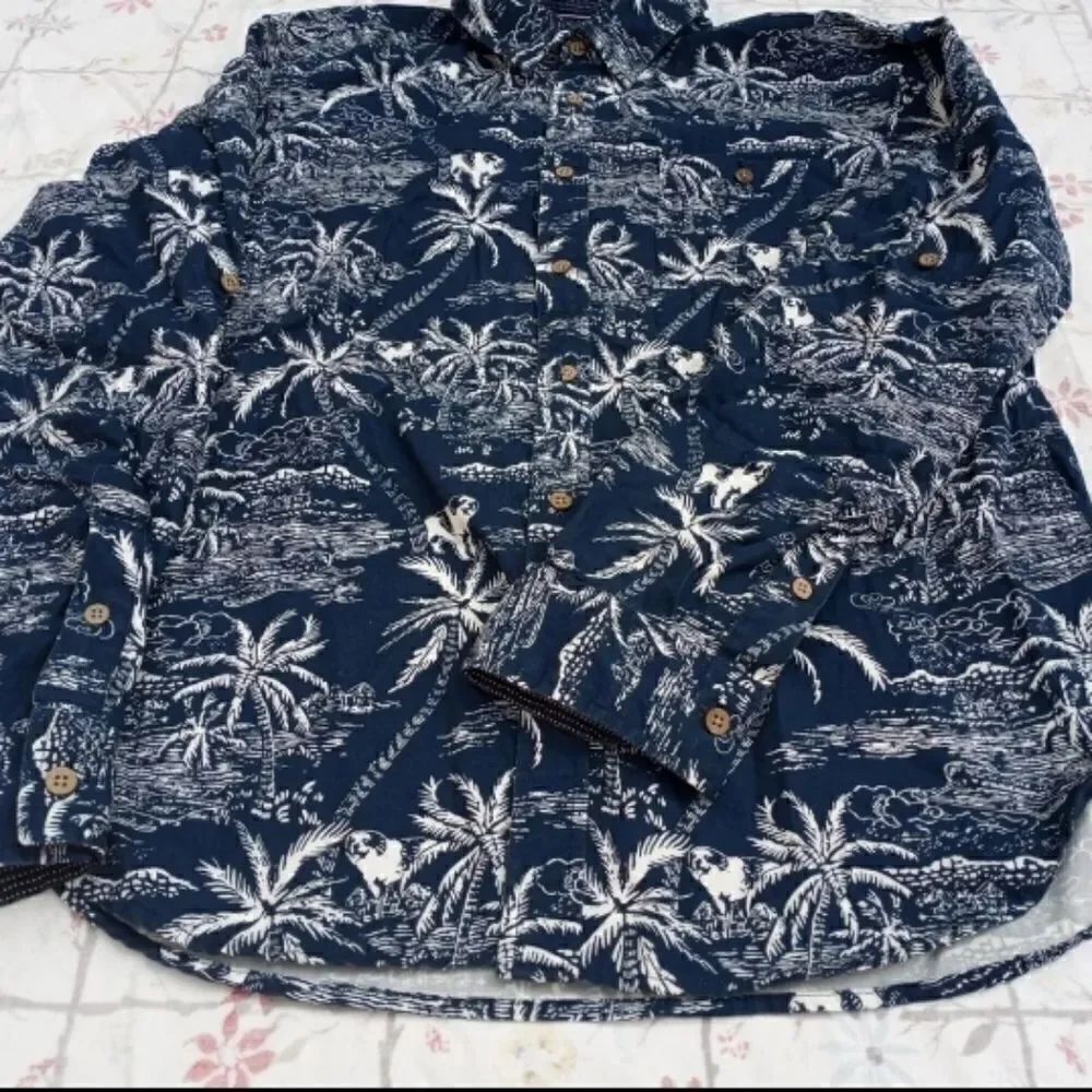 Rebel James& Charli Button Up Beach AnimalPrint Longsleeves Pocket Men's Shirt L